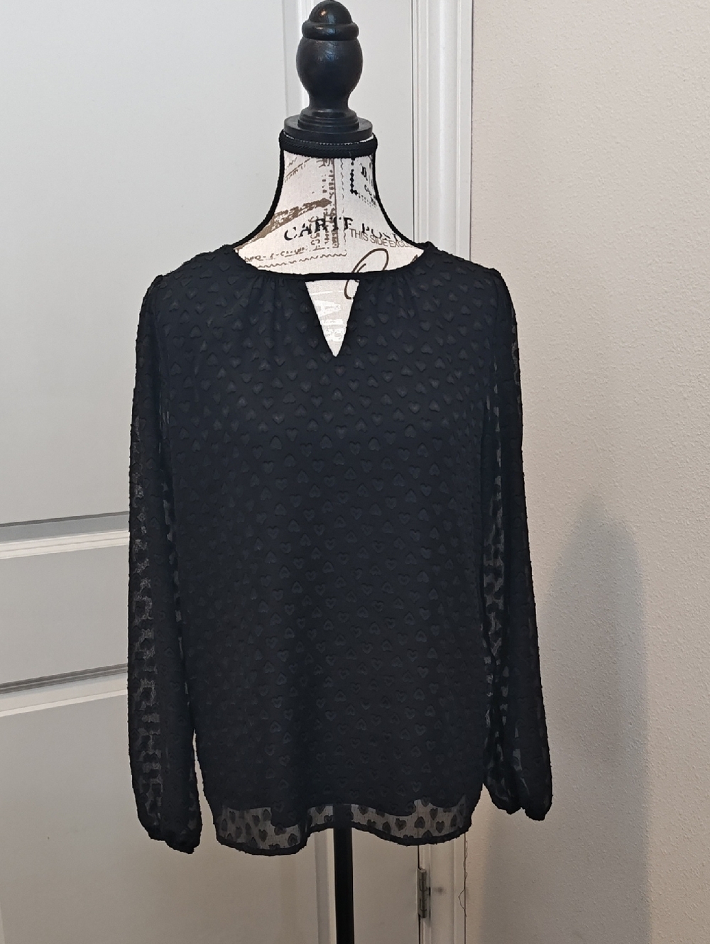 Maurices Black Sheer Dot Hearts Long-Sleeve Blouse